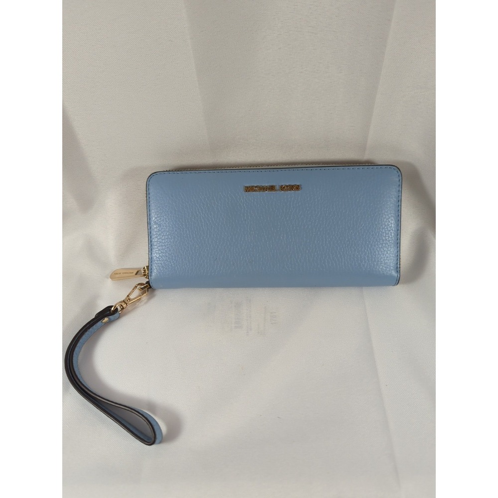 Michael Kors Large Jet Set Travel Continental Wallet Wristlet - Vista Blue NWOT